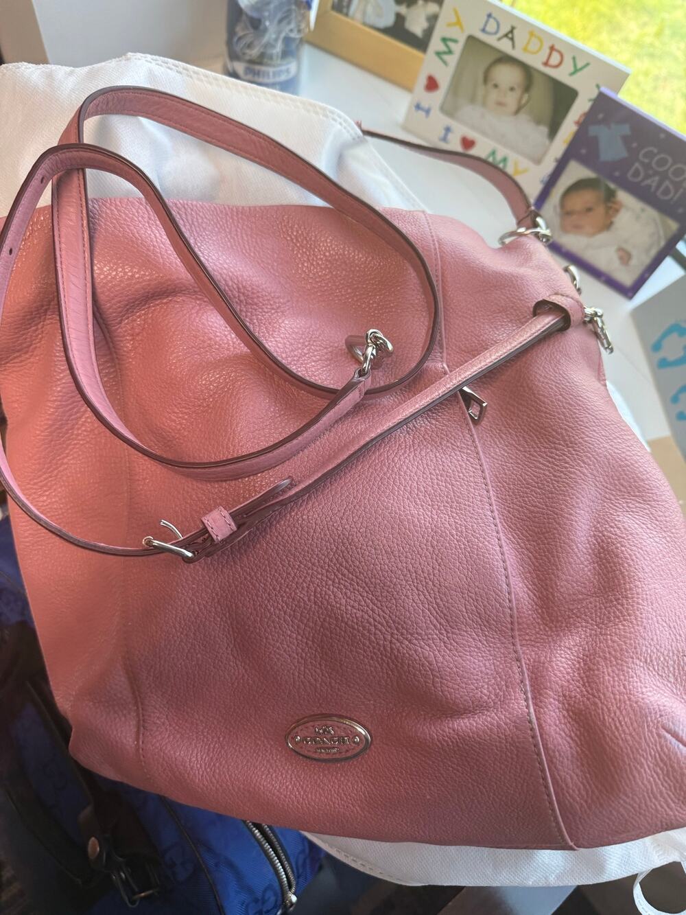 Coach New York Pink Pebbled Leather Hobo Shoulder Crossbody Bag Silver Hardware